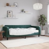 vidaXL Pat de zi cu saltea, verde &icirc;nchis, 90x200 cm, catifea