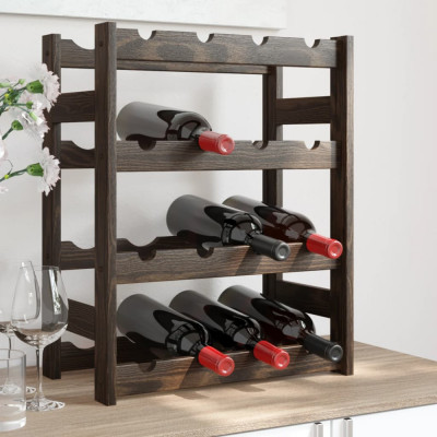 vidaXL Suport sticle de vin, 16 sticle, negru, lemn masiv de pin foto