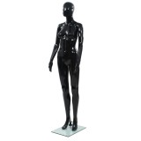 Corp manechin feminin, suport din sticlă, negru lucios, 175 cm