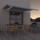 VidaXL Copertină retractabilă manual cu LED, albastru&amp;alb, 500x350 cm