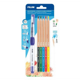 Cumpara ieftin Set 5 Creioane Color Acuarela MILAN, 5 Culori, Corp de Lemn, cu Pensula cu Rezervor Inclusa, Creioane Pastel, Creioane Colorate Acuarela, Creioane MIL