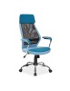 Scaun directorial cu suport lombar, SL Q336, tapiterie mesh si stofa, cadru cromat, tetiera incorporata, mecanism balans, 100 kg, albastru