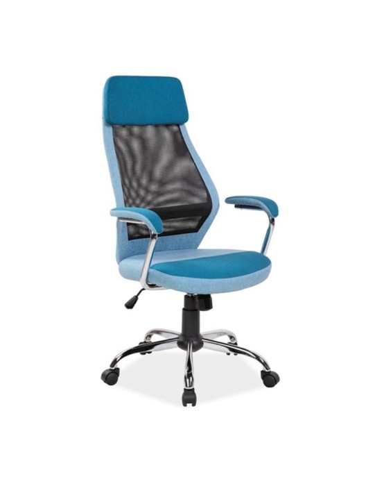 Scaun directorial cu suport lombar, SL Q336, tapiterie mesh si stofa, cadru cromat, tetiera incorporata, mecanism balans, 100 kg, albastru