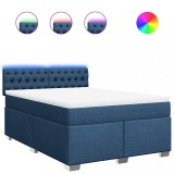 Cumpara ieftin Pat box spring cu saltea, albastru, 140x200 cm, textil