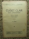Revista - Cuget Clar - Noul Semanator - condusa de N. Iorga - ANUL I NR. 12 30 SEPTEMBRIE 1936