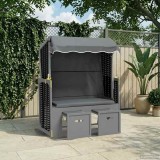 vidaXL Scaun de plajă cu baldachin,antracit&amp;negru,poliratan&amp;lemn masiv 318653