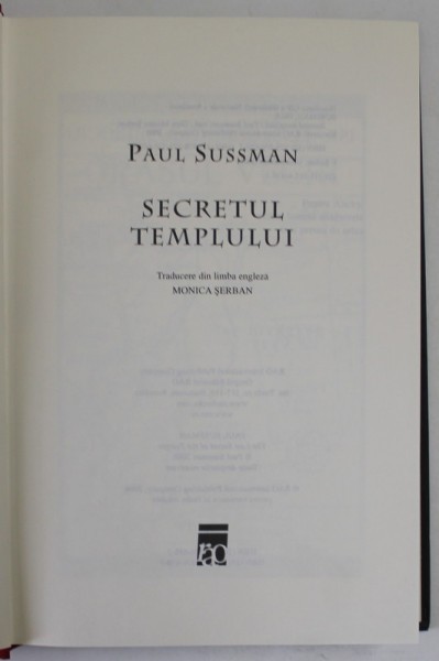 SECRETUL TEMPLULUI de PAUL SUSSMAN, 2006