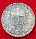 (A294) MONEDA ARGINT UNGARIA - 1 KORONA 1915, FRANZ JOSEPH, STARE FRUMOASA, LUCIU DE BATERE