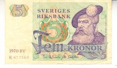 B11 1 - Bancnota foarte veche - Suedia - 5 koroane - 1970