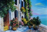Tablou canvas Casa, mare, flori, pictura3, 90 x 60 cm
