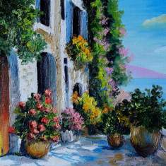 Tablou canvas Casa, mare, flori, pictura3, 45 x 30 cm