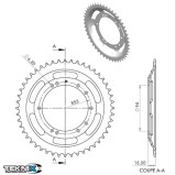 Pinion spate 50 dinti pas lant 415 moped Peugeot 103 SP - MVL - Vogue LE - LN - S2 - S2A - SE - SX -SXA - VSX 2T AC 50cc