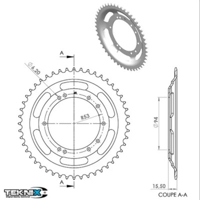 Pinion spate 50 dinti pas lant 415 moped Peugeot 103 SP - MVL - Vogue LE - LN - S2 - S2A - SE - SX -SXA - VSX 2T AC 50cc foto