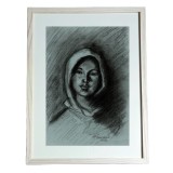 G21. Tablou original, Tarancuta, grafica in carbune pe hartie, inramat, 32x42cm, Portrete, Impresionism, RavariuArt
