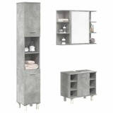 VidaXL Set mobilier de baie, 3 piese, gri beton, lemn compozit