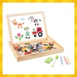 Tabla educationala magnetia si de scris, in cutie de lemn cu 108 piese, multicolor