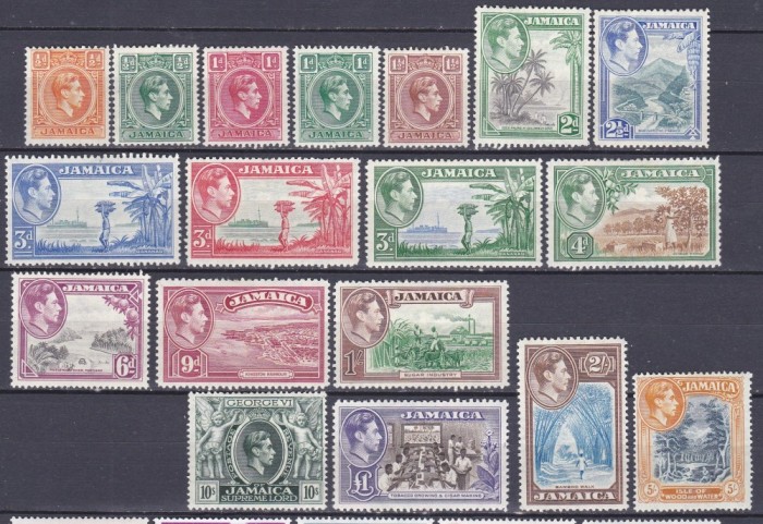 DB1 Colonii Jamaica 1938 KGVI Uzuale Ocupatii 17 v. MLH + 1 v. MNH 2 poze Atentie