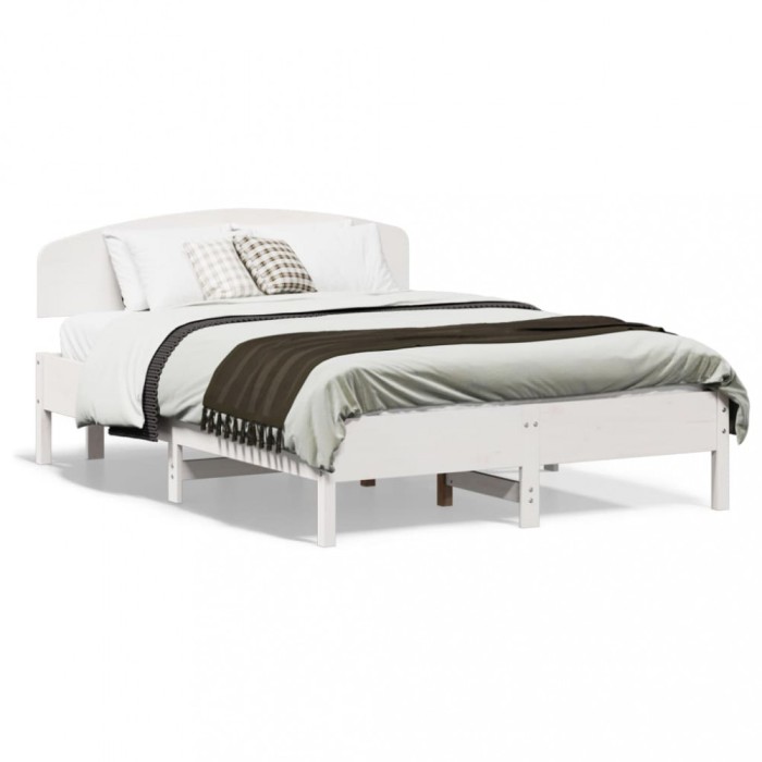 Cadru de pat fara saltea, alb, 135x190 cm, lemn masiv de pin
