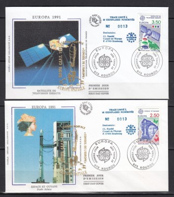 Franta-Kourou 1991 - FDC SPECIAL AUR - EUROPA SPATIALA - Tiraj 60 ex. numerotate foto