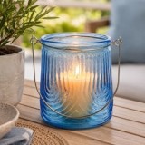 Felinar Decorativ din Sticla Bleu cu Maner, &Oslash;10x11,5cm, CMCLASS