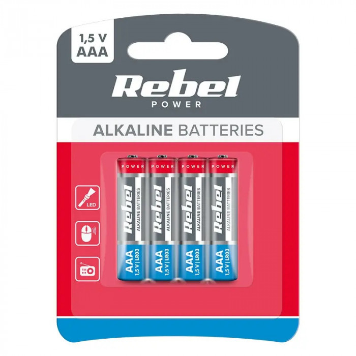 Baterie Rebel Alcalina AAA 1.5 V Blister 4 Buc