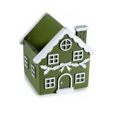 Decoratiune Casuta Craciun Decorer Beton Verde Alb 12x12x13.5 cm Stil Boem