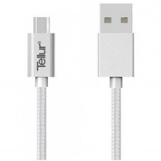 Cablu Date si Incarcare USB la MicroUSB Tellur Braid, 1 m, Argintiu TLL155131