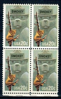 SUA 1984 - Ursul Smokey, bloc de 4 neuzat foto