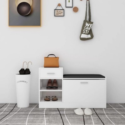 vidaXL Banchetă pantofar alb extralucios 94,5x31x57cm lemn prelucrat foto