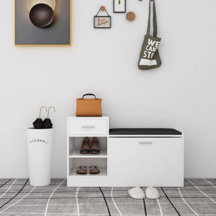 vidaXL Banchetă pantofar alb extralucios 94,5x31x57cm lemn prelucrat
