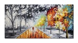 Cumpara ieftin Tablouri indragostiti pictat manual living, dormitor, O seara magica in doi, 140x70cm ulei pe panza in cutit efect 3D