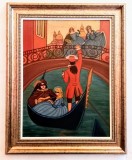 Tablou VENETIENI IN CARNAVAL, pictat manual in ulei, 50x40 cm dimensiune cu rama