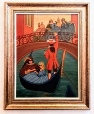 Tablou VENETIENI IN CARNAVAL, pictat manual in ulei, 50x40 cm dimensiune cu rama