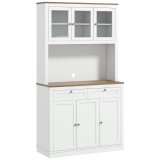 HOMCOM bufetieră &icirc;naltă de bucătărie cu 4 dulapuri, 2 sertare și blat central, 100x40x180 cm, alb | Aosom Romania