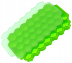 Forma din silicon si plastic pentru gheata, 37 forme hexagonale, 20 cm x 12 x 2,5 cm, verde/transparent