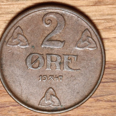 Norvegia - moneda de colectie - raruta - 2 ore 1947 bronz - impecabila !