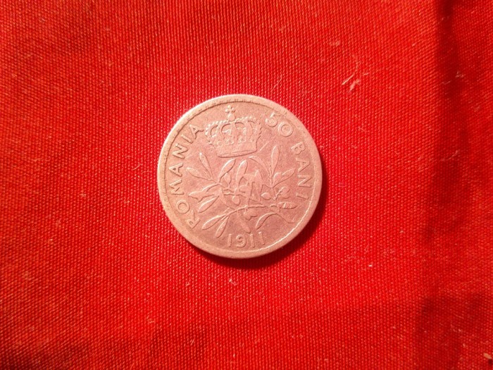 Moneda 50 Bani 1911 Carol I ,argint ,cal.FBuna