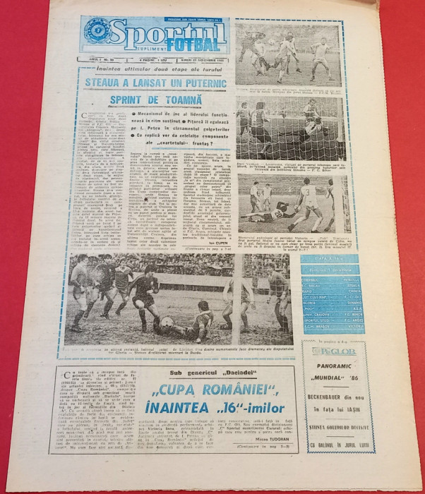 Ziarul Sportul supliment FOTBAL 29.11.1985(Steaua Bucuresti)