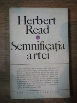 SEMNIFICATIA ARTEI de HERBERT READ , 1969 foto