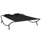 Cumpara ieftin Pat sezlong de exterior, negru, material textil