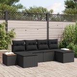 Set de canapea de grădină vidaXL cu 6 piese și perne, Negru, Ratan sintetic, Acacia