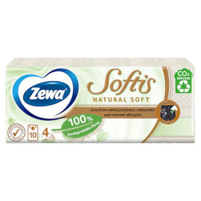 Batiste nazale Zewa Softis Natural Soft, 4 straturi, 10 pachete foto