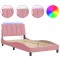 Cadru de pat cu LED fara saltea, Hanko, roz, 100x200 cm, catifea