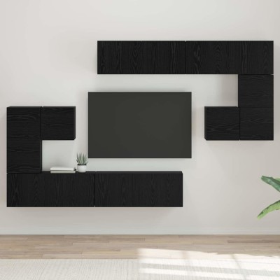 Set comodă TV Pe perete 8 pcs Stejar negru foto