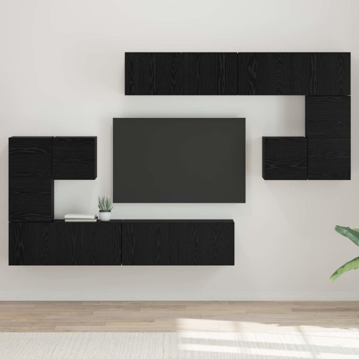 Set comodă TV Pe perete 8 pcs Stejar negru