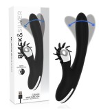 Vibrator cu rotatie BLACK&amp;SILVER - BUNNY GRIMM WAVE, soft silicon, negru, 7 moduri de stimulare a clitorisului