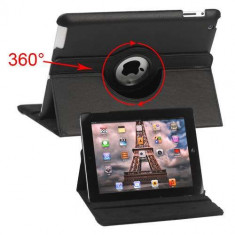 Husa Flip Cu Stand iPad 3 Piele PU Si Rotatie 360 Grade Neagra foto