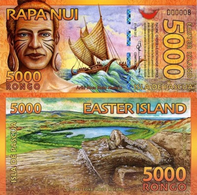 INSULA PASTELUI █ RAPA NUI bancnota █ 5000 Rongo 2012 █ POLYMER UNC necirculata foto