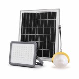 Sistem de Iluminat Solar cu Proiector, Panou și Bec Suspendat, Gri
