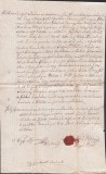 A3065N Contract de &icirc;mprumut bani, 1840, T&acirc;rgu Lăpuș, Maramureș, cu sigiliu &icirc;n ceară roșie, act &icirc;n limba maghiară